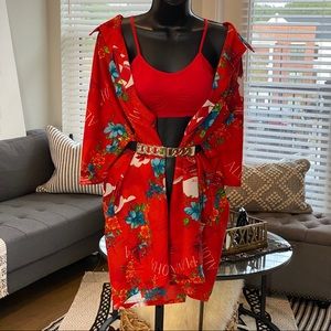 Vintage Red Oversized Versatile Hawaiian Shirt